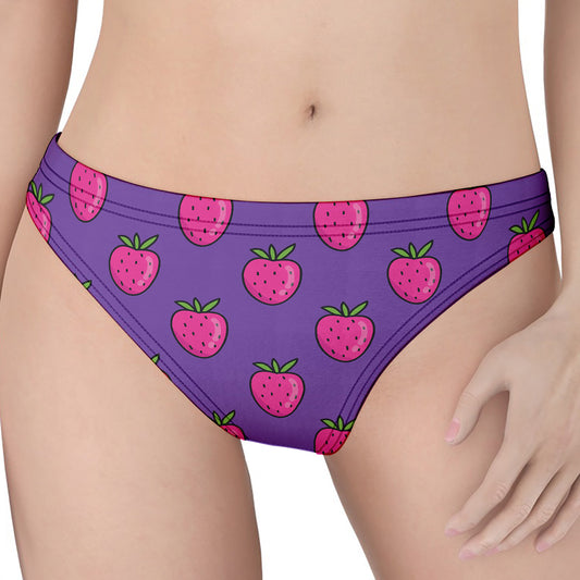 Purple Strawberry Pattern Print Women's Thong