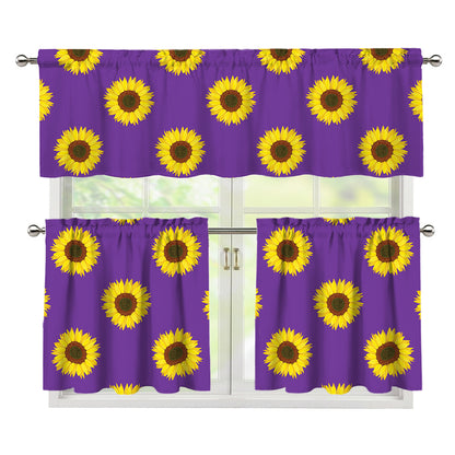 Purple Sunflower Pattern Print 3 Piece Kitchen Curtains