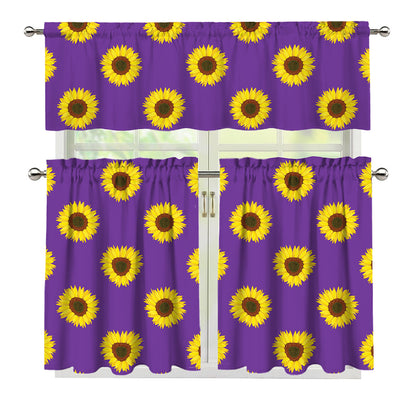 Purple Sunflower Pattern Print 3 Piece Kitchen Curtains