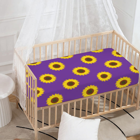 Purple Sunflower Pattern Print Baby Crib Sheet