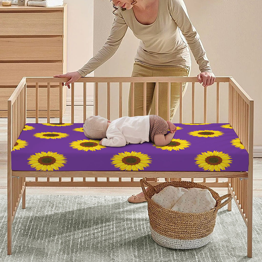 Purple Sunflower Pattern Print Baby Crib Sheet