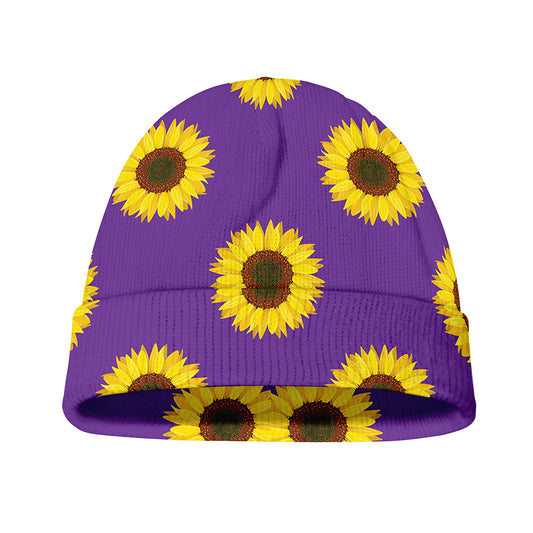 Purple Sunflower Pattern Print Beanie