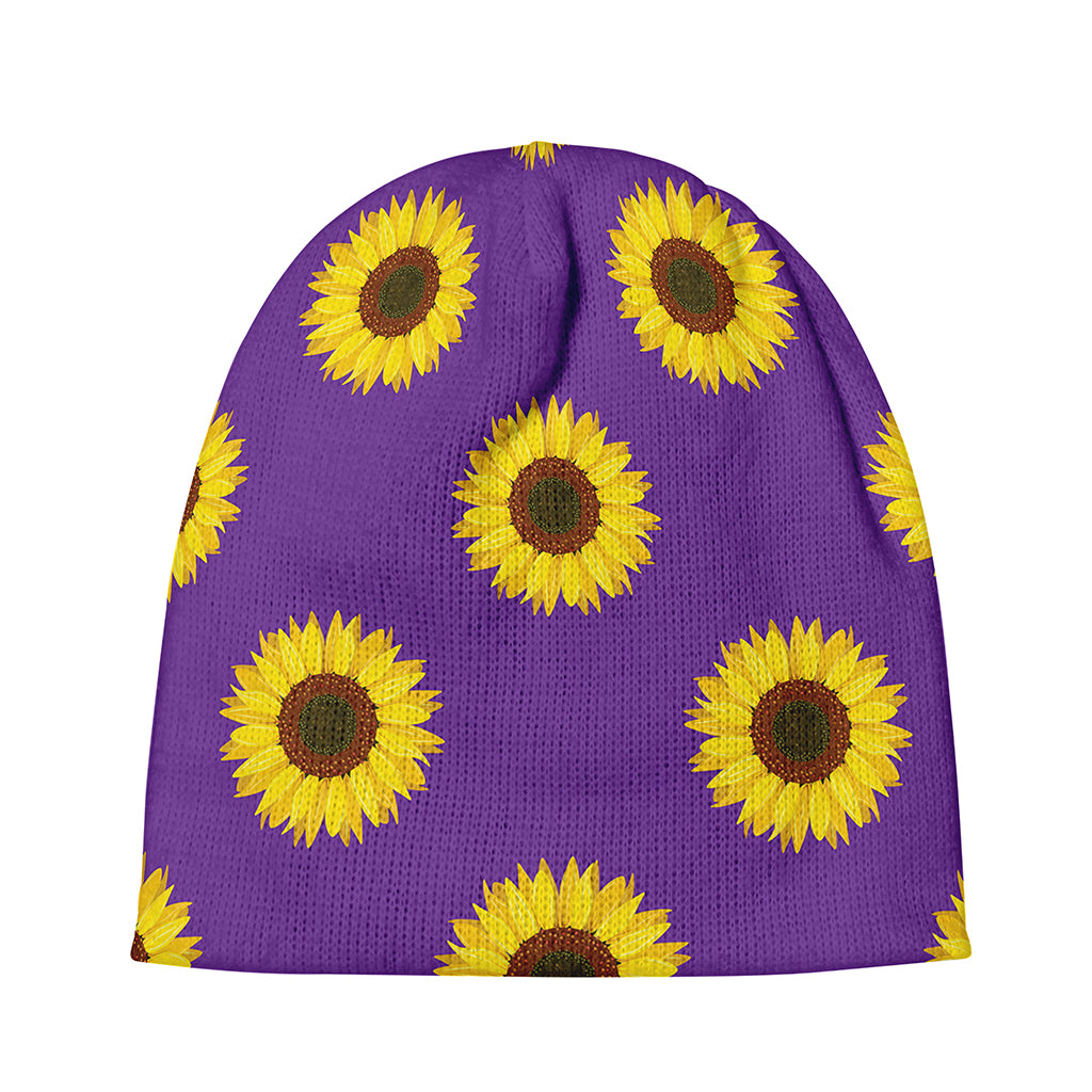 Purple Sunflower Pattern Print Beanie