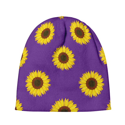 Purple Sunflower Pattern Print Beanie