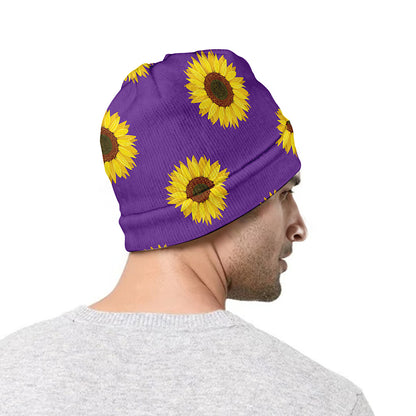 Purple Sunflower Pattern Print Beanie