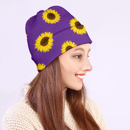 Purple Sunflower Pattern Print Beanie