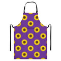 Purple Sunflower Pattern Print Bib Apron With Pocket