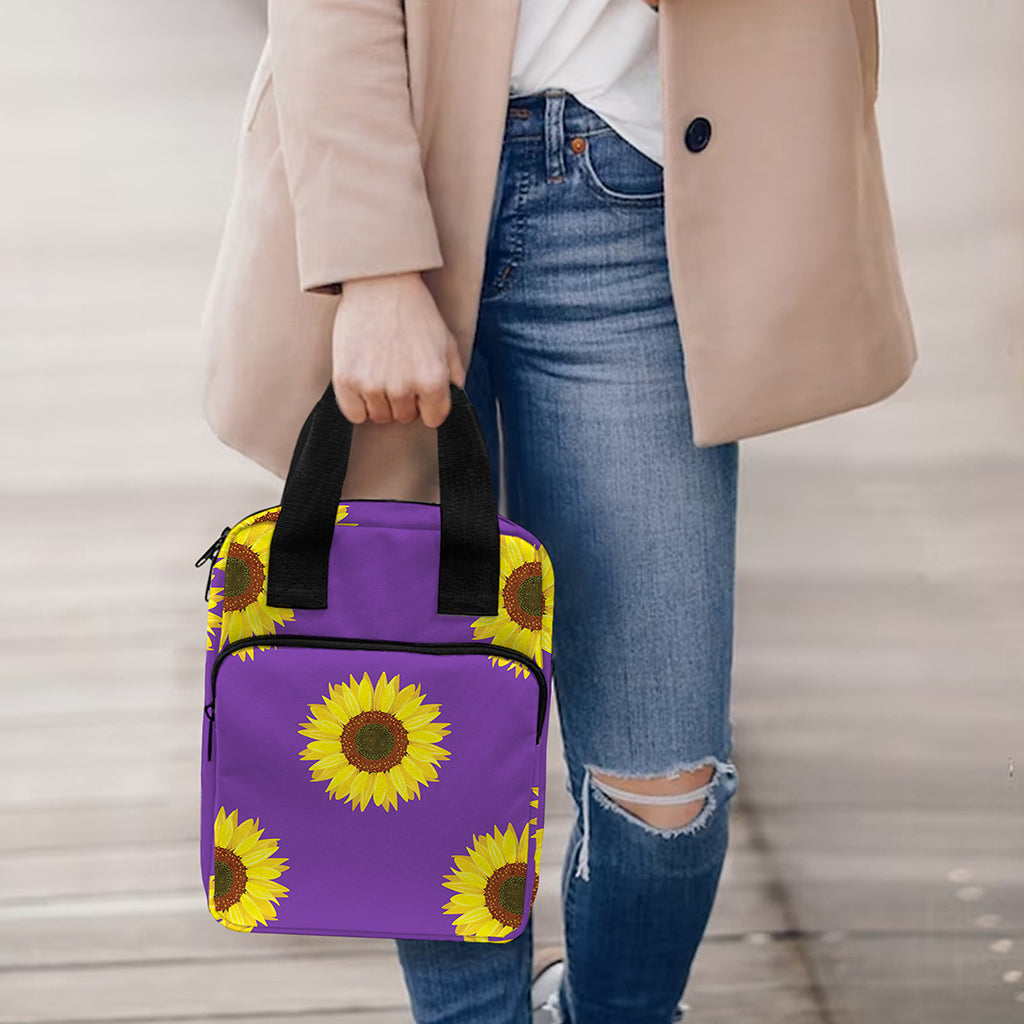 Purple Sunflower Pattern Print Bible Tote Bag