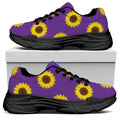 Purple Sunflower Pattern Print Black Chunky Shoes
