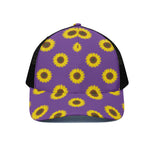 Purple Sunflower Pattern Print Black Mesh Trucker Cap