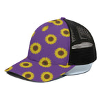 Purple Sunflower Pattern Print Black Mesh Trucker Cap