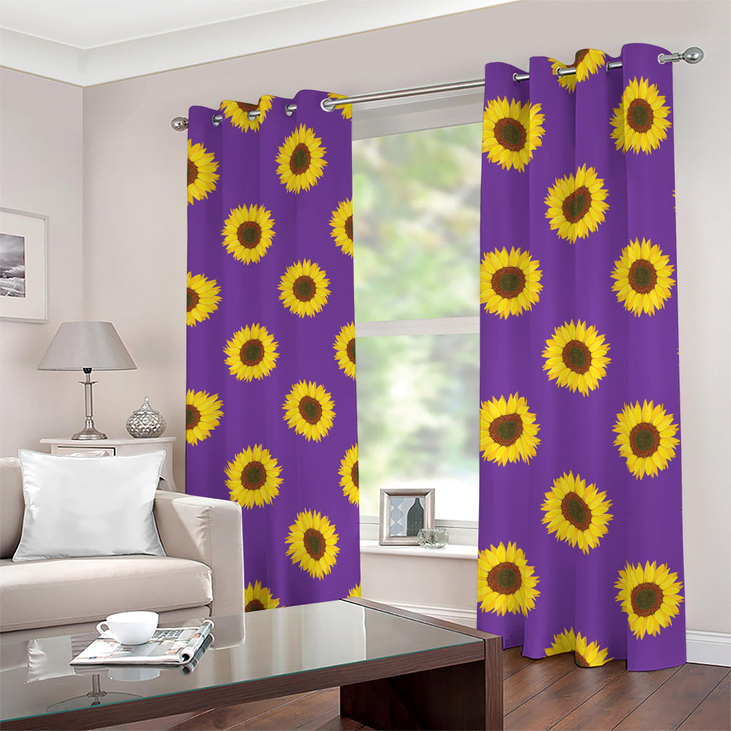 Purple Sunflower Pattern Print Blackout Grommet Curtains