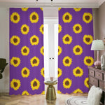 Purple Sunflower Pattern Print Blackout Pencil Pleat Curtains
