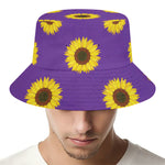Purple Sunflower Pattern Print Bucket Hat