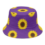 Purple Sunflower Pattern Print Bucket Hat