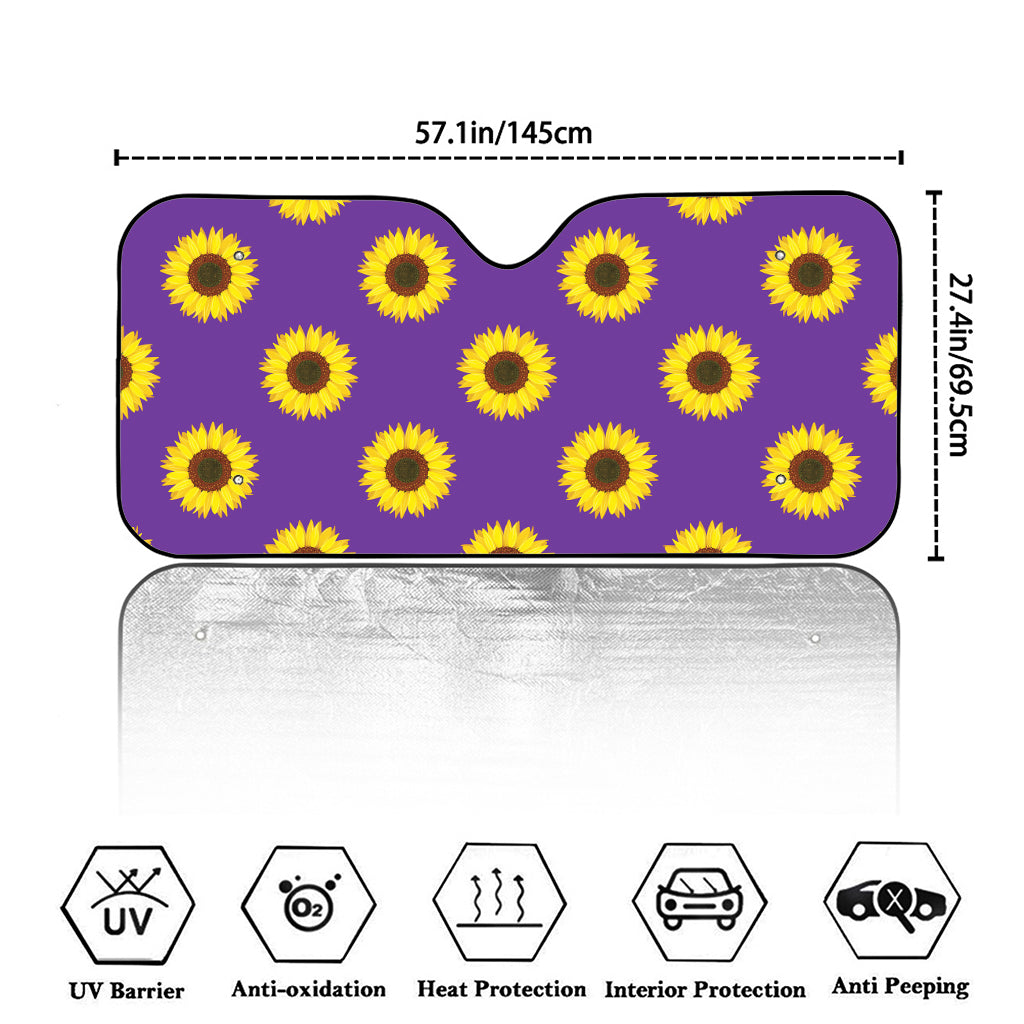 Purple Sunflower Pattern Print Car Windshield Sun Shade