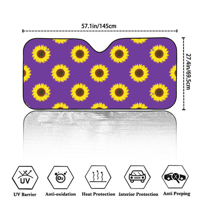 Purple Sunflower Pattern Print Car Windshield Sun Shade