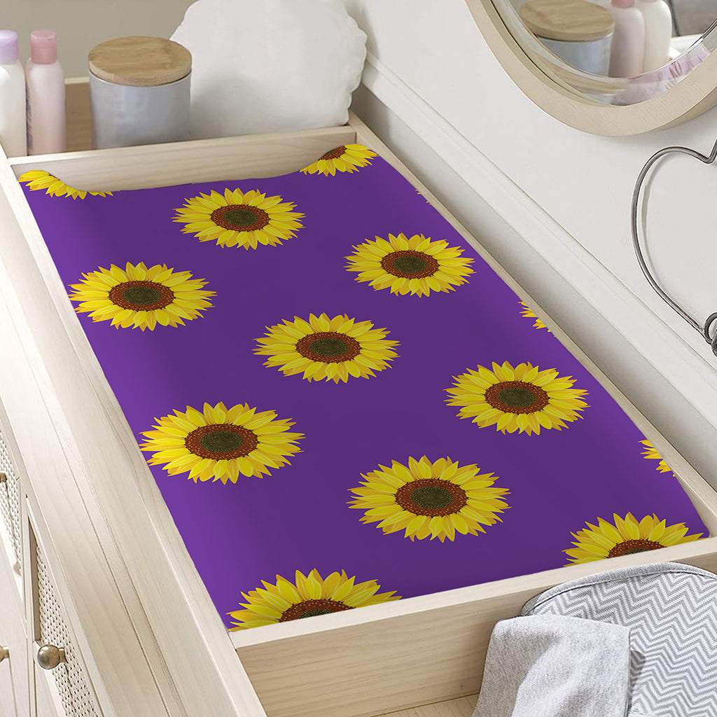 Purple Sunflower Pattern Print Changing Pad Cover