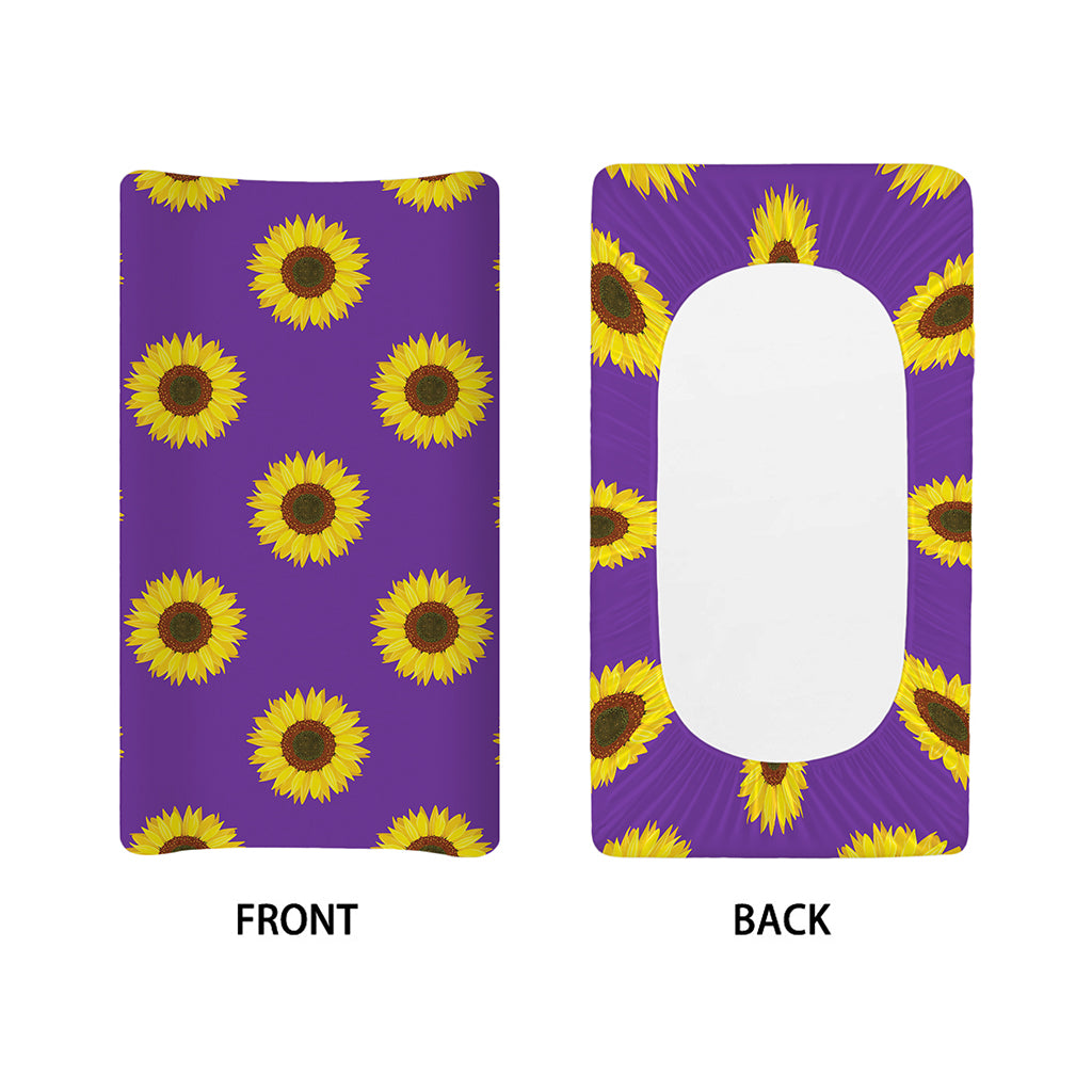 Purple Sunflower Pattern Print Changing Pad Cover
