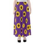 Purple Sunflower Pattern Print Chiffon Maxi Skirt