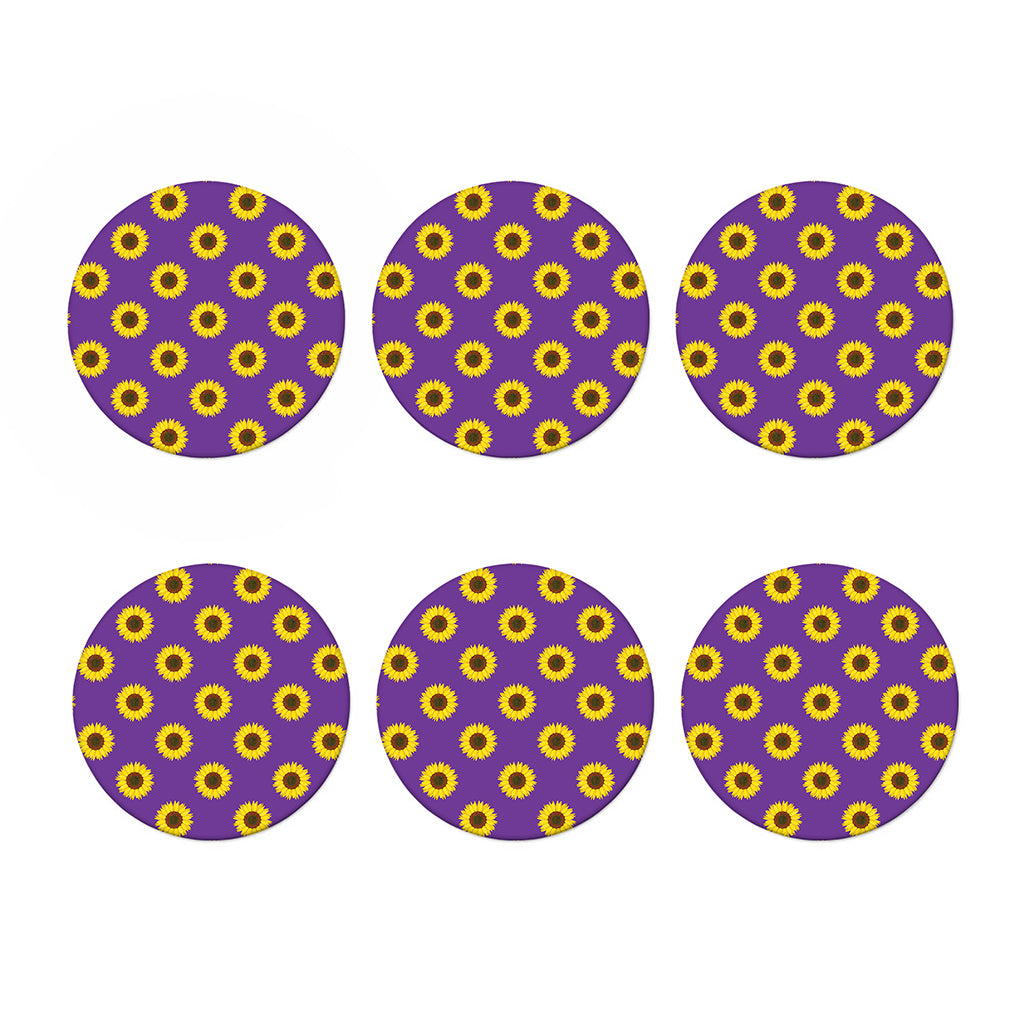 Purple Sunflower Pattern Print Coaster Set