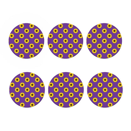 Purple Sunflower Pattern Print Coaster Set