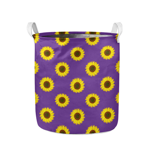 Purple Sunflower Pattern Print Collapsible Laundry Basket