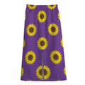 Purple Sunflower Pattern Print Cotton Front Slit Maxi Skirt