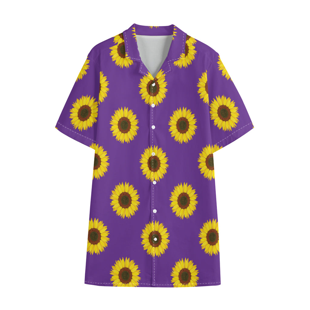 Purple Sunflower Pattern Print Cotton Hawaiian Shirt