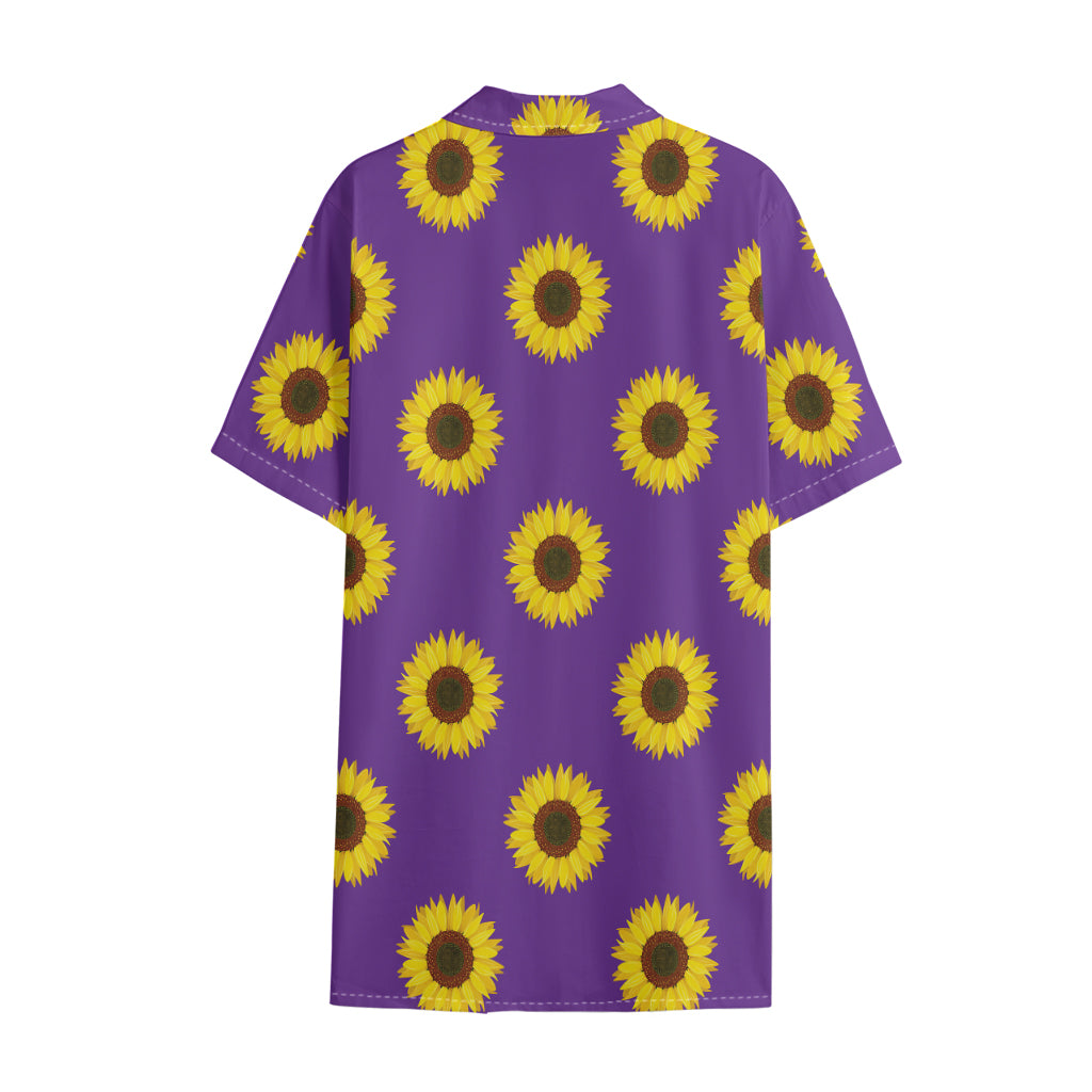 Purple Sunflower Pattern Print Cotton Hawaiian Shirt