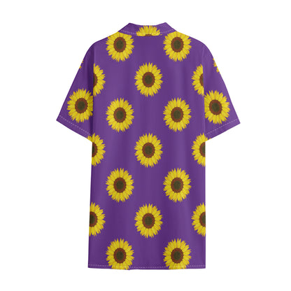 Purple Sunflower Pattern Print Cotton Hawaiian Shirt