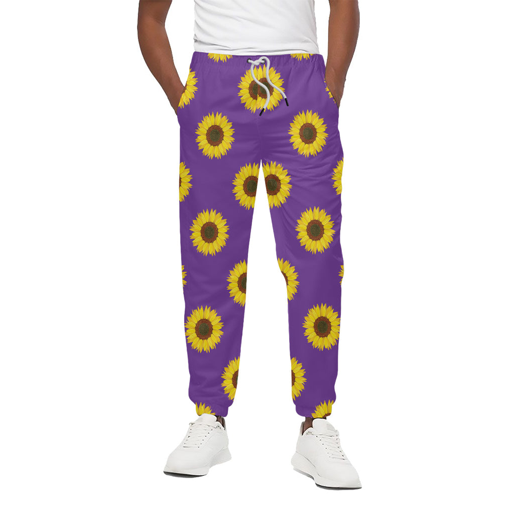 Purple Sunflower Pattern Print Cotton Pants