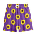 Purple Sunflower Pattern Print Cotton Shorts