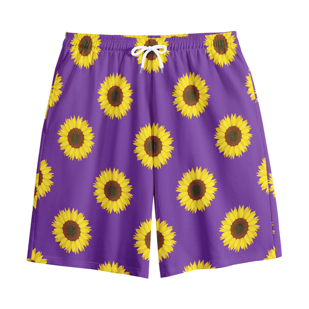 Purple Sunflower Pattern Print Cotton Shorts