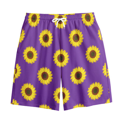 Purple Sunflower Pattern Print Cotton Shorts