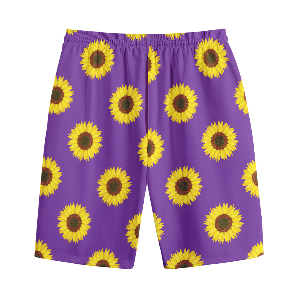 Purple Sunflower Pattern Print Cotton Shorts
