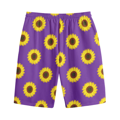 Purple Sunflower Pattern Print Cotton Shorts