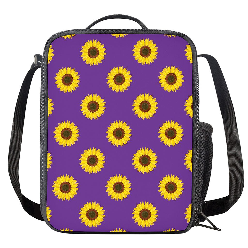 Purple Sunflower Pattern Print Crossbody Lunch Bag