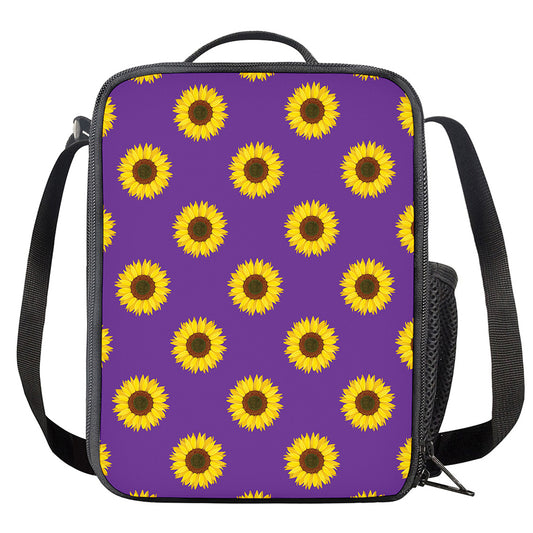 Purple Sunflower Pattern Print Crossbody Lunch Bag