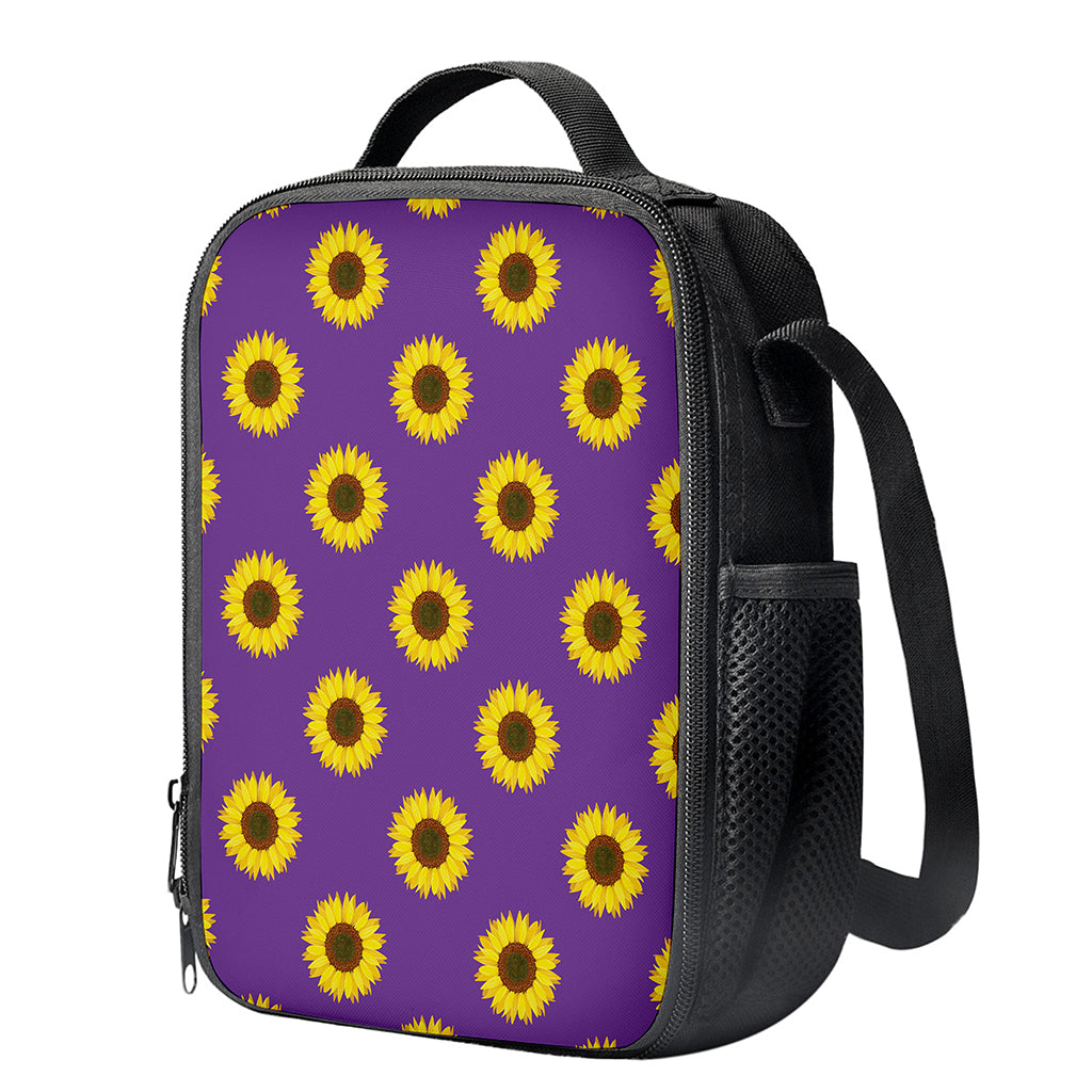 Purple Sunflower Pattern Print Crossbody Lunch Bag