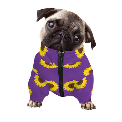 Purple Sunflower Pattern Print Dog Zip Up Jacket