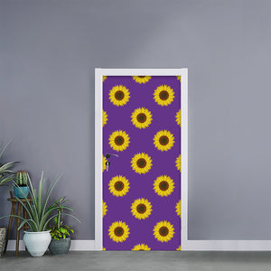 Purple Sunflower Pattern Print Door Sticker
