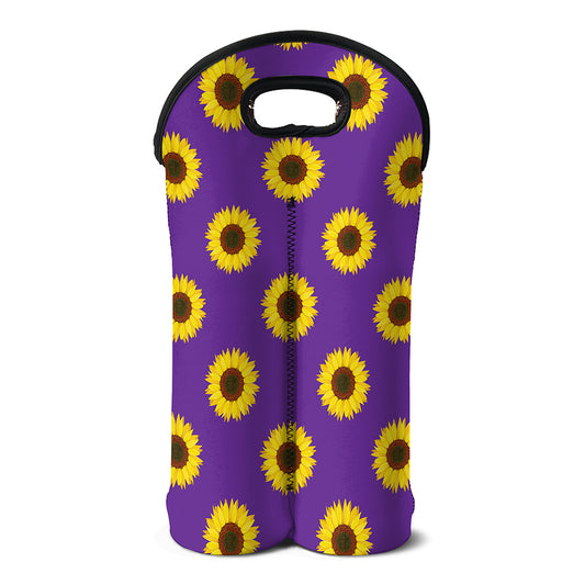 Purple Sunflower Pattern Print Double Neoprene Wine Tote