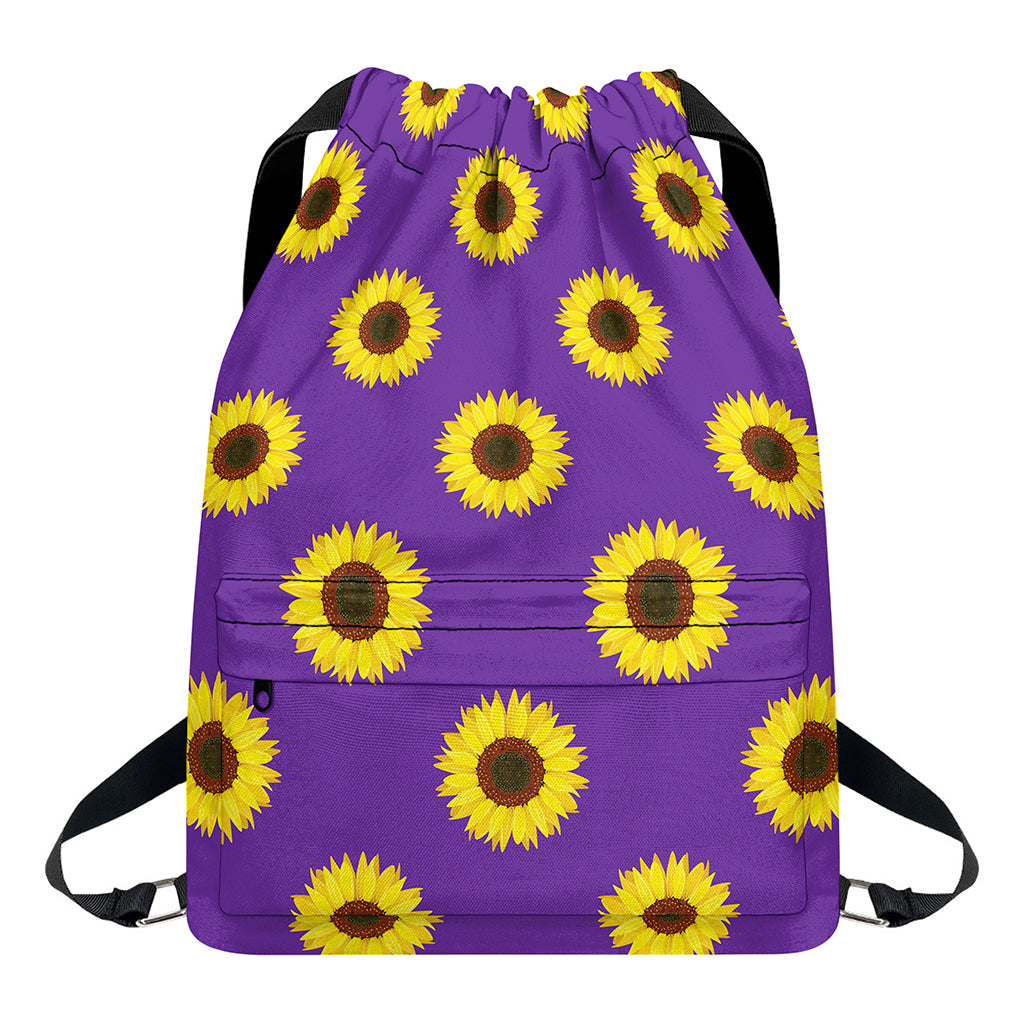 Purple Sunflower Pattern Print Drawstring Backpack
