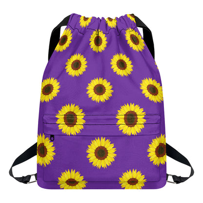 Purple Sunflower Pattern Print Drawstring Backpack