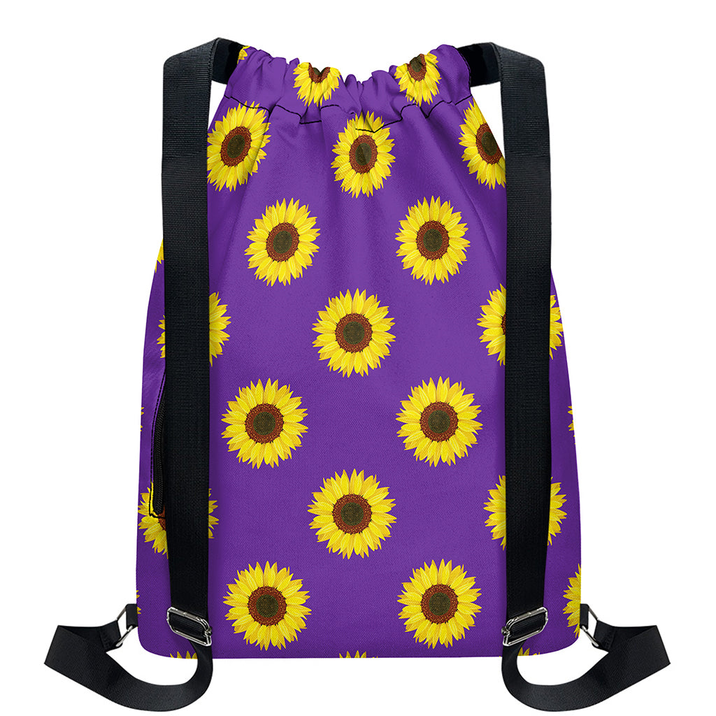 Purple Sunflower Pattern Print Drawstring Backpack