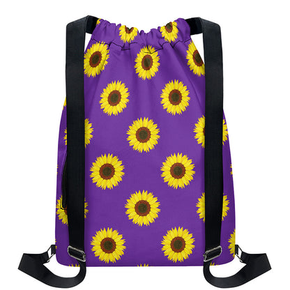Purple Sunflower Pattern Print Drawstring Backpack
