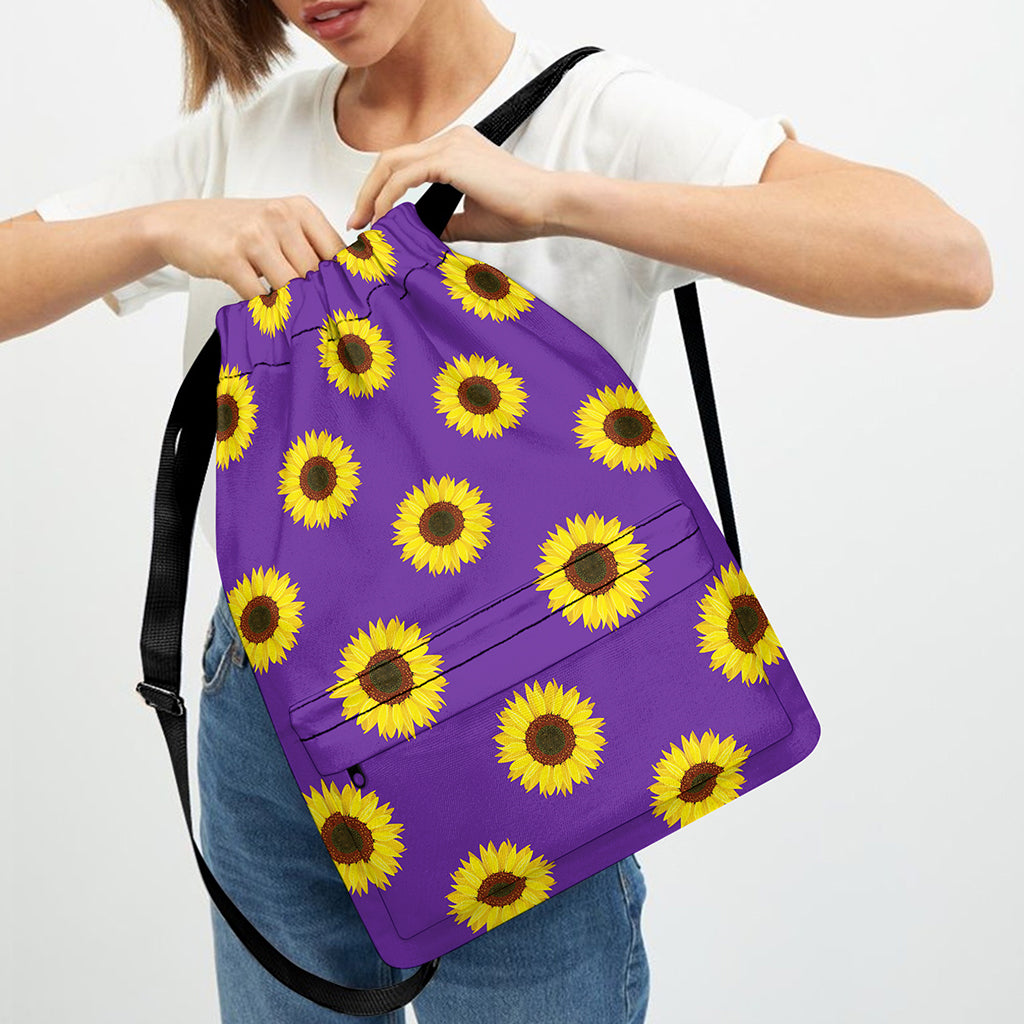 Purple Sunflower Pattern Print Drawstring Backpack
