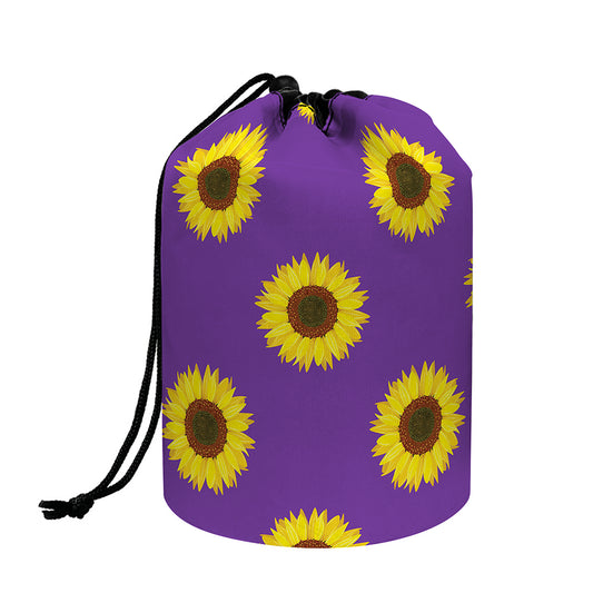 Purple Sunflower Pattern Print Drawstring Makeup Bag
