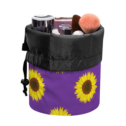 Purple Sunflower Pattern Print Drawstring Makeup Bag